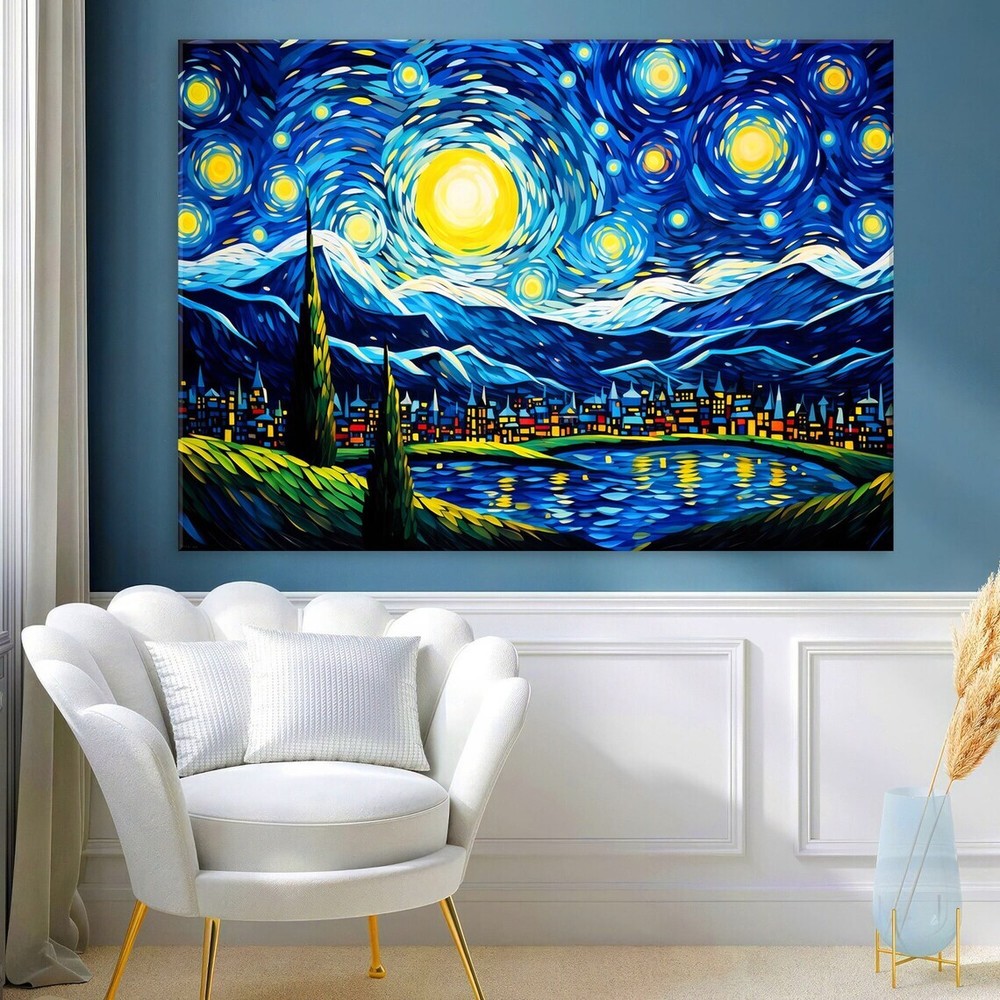 Vincent Van Gogh Modern Starry Night Unframed Canvas Print Australian Wall Art