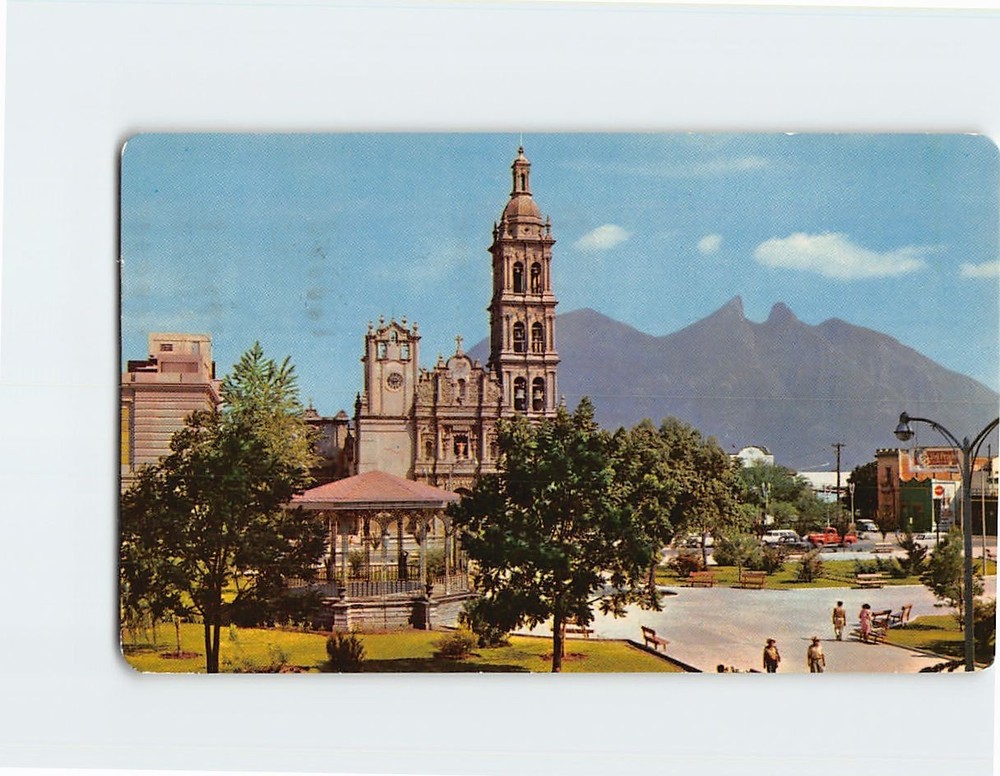 Postcard The Cathedral and Chairs Hill Background Monterrey Mexico