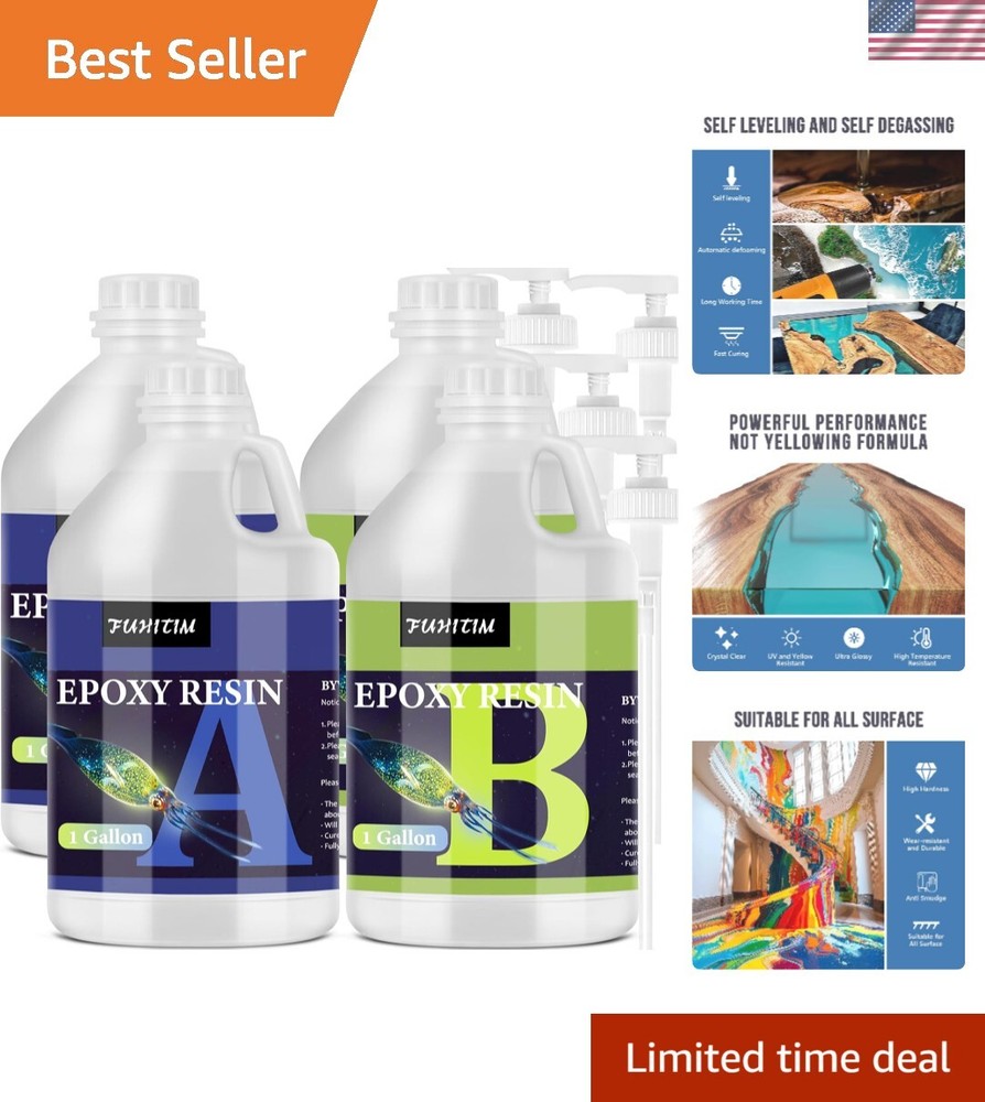 4 Gallon Fast-Curing Self-Leveling Crystal Clear Epoxy Resin Kit for Crafts