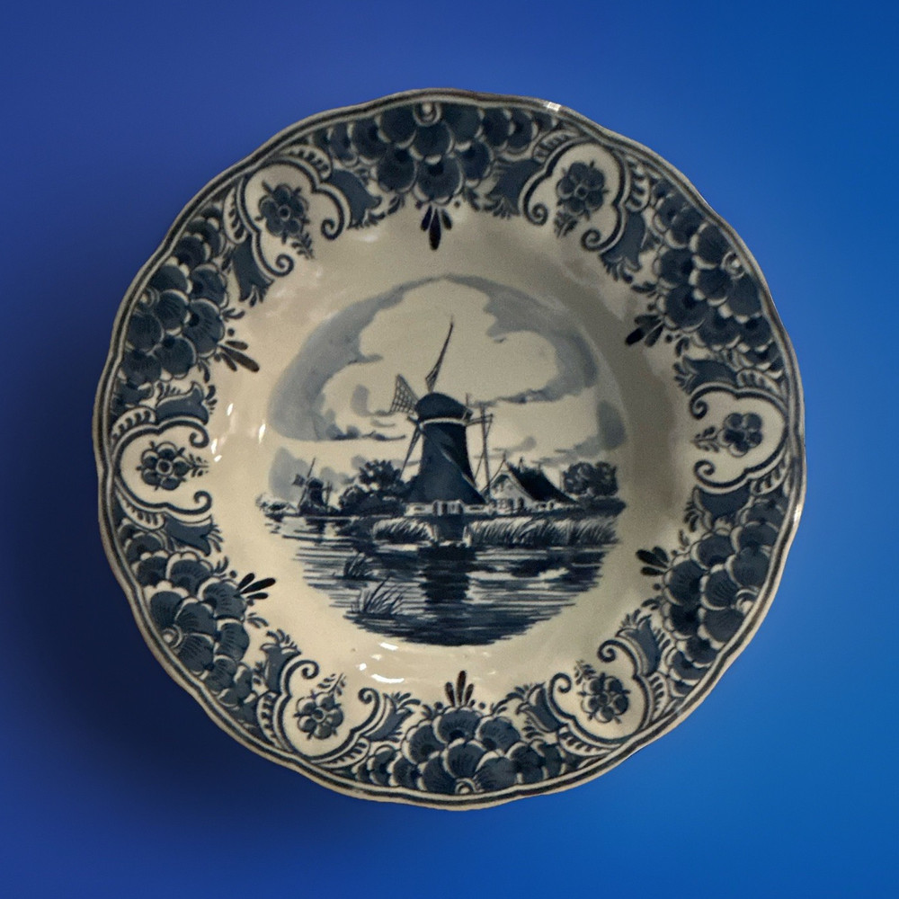Delfts Blauw Holland Ceramic Hand Painted Decorative Plate Windmill Blue White