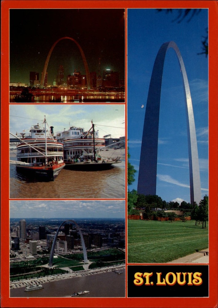 Missouri St Louis Gateway Arch steamboats multiview ~ unused postcard sku357