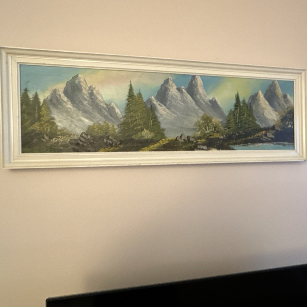 Framed Large Realism Oil Painting on Canvas - Mountain Landscape