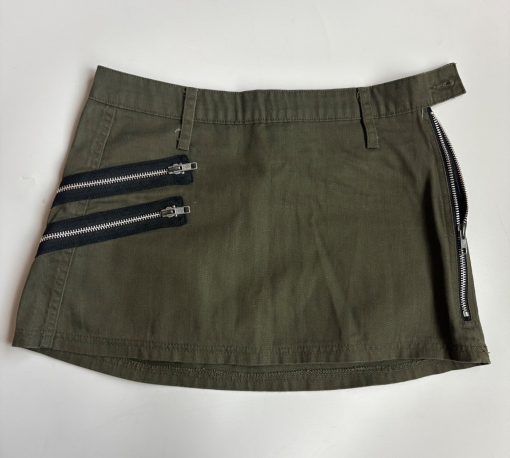 Dickies Girl Olive Green Mini Skirt S Y2K Utility Low Rise Cargo Zip Detail Retr