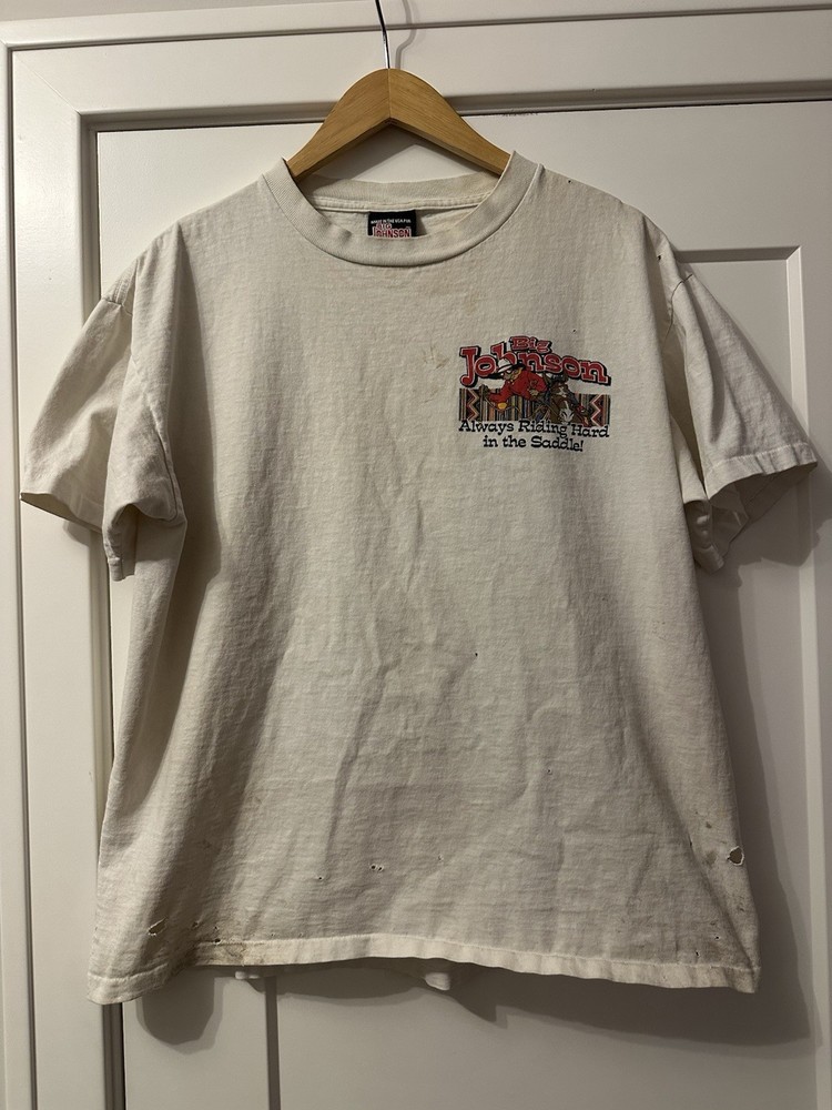 Vintage Big Johnson Shirt Mens L White Rodeo Cowboy Graphic Funny 90s