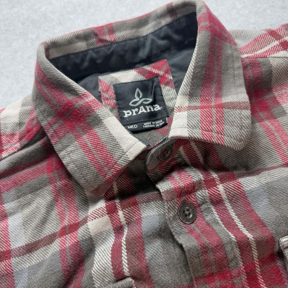 Men's Organic Cotton Red Gray Flannel Shacket Jacket Sz Medium