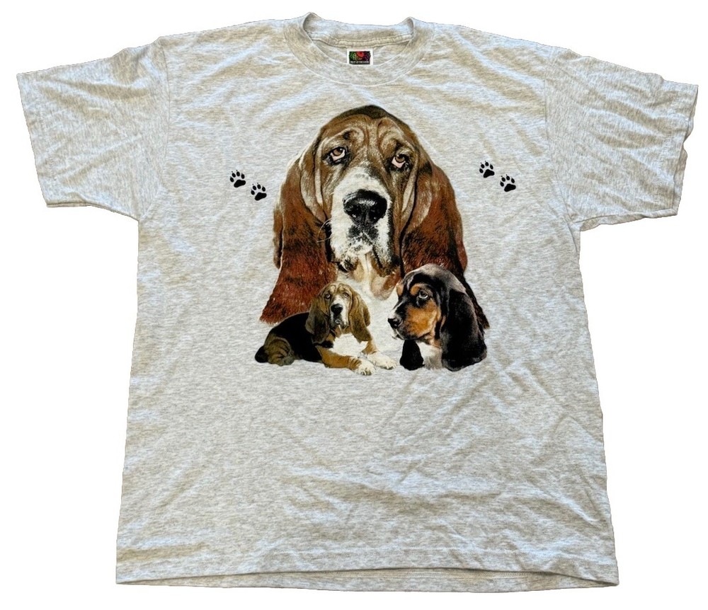 Vintage Basset Hound Dog Tee Shirt Men’s Size Large Fruit Of The Loom BEST USA
