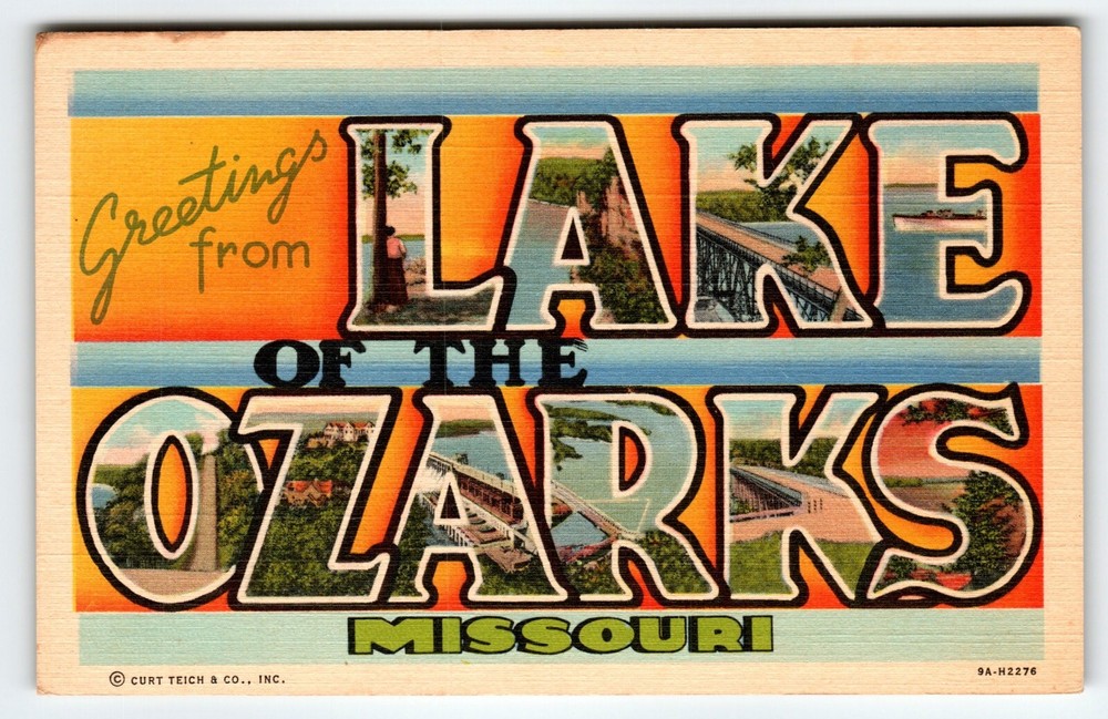 Vintage Greetings from Lake of the Ozarks Missouri Postcard – Large Letter Linen