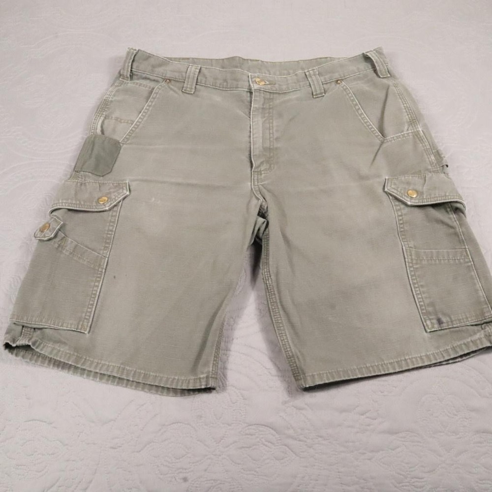 Carhartt Cargo Shorts Mens 38 Green Canvas Workwear Utility Pockets Relaxed B357
