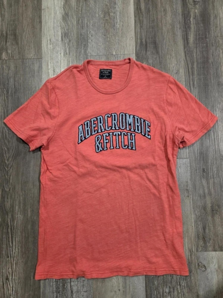 Salmon Red Abercrombie Embroidered Spell Out Short-Sleeve T-Shirt Men's XL