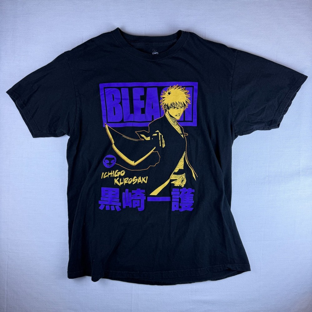 Ripple Junction BLEACH Ichigo Kurosaki Black Manga Men's Black Purple T-Shirt L