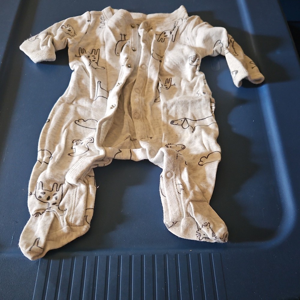 Carter's Coverall One-Piece 3M Beige Animal Print Long Sleeve Cotton Snap