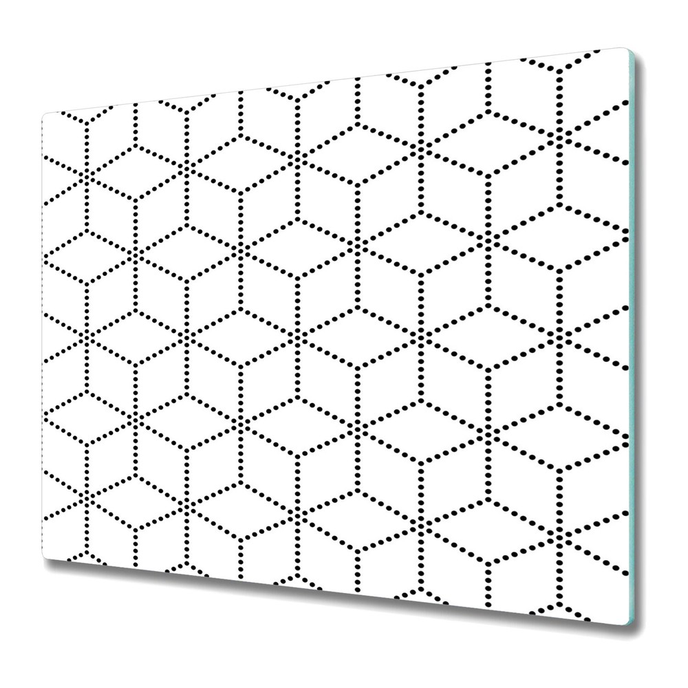 Glass Chopping Cutting Board Grey geometric cubes dots subtle and elegant 60x52