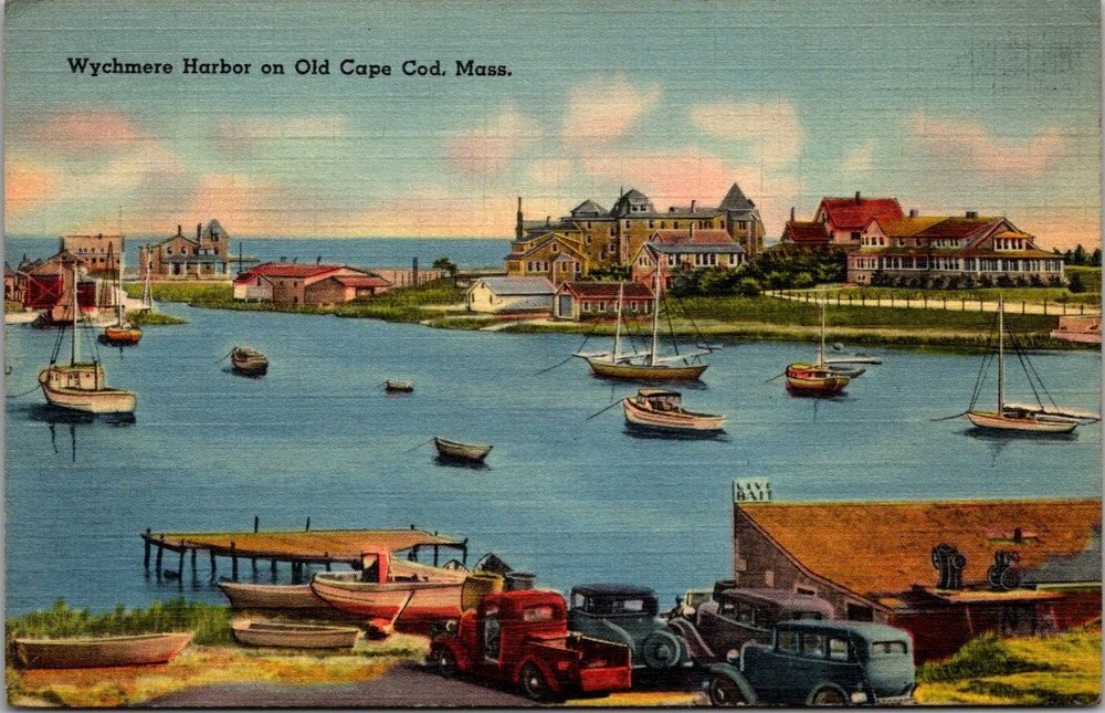 Wychmere Harbor Old Cape Cod MA 1947 Linen Postcard Live Bait Boats Tichnor