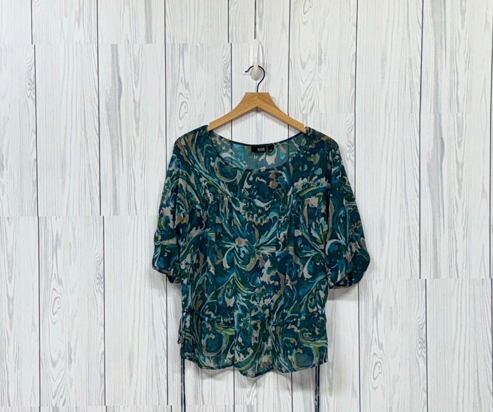 A New Approach Ana top womens size large long sleeve blouse floral sheer stretch