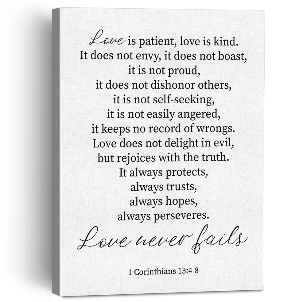 Love is Patient Bible Verse Canvas Framed Wall Art Home Decor