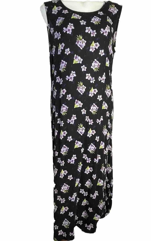White Stag Shift Dress Womens Sz 18 Purple Floral Crinkle Sleeveless Maxi Rayon