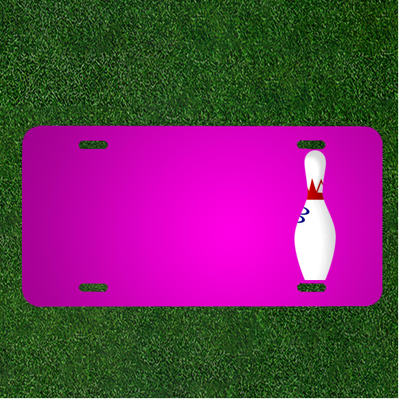 Create a Custom Personalized Car License Plate with Names Added to Bowling Pin Sports Design for a Unique and Tailored Look