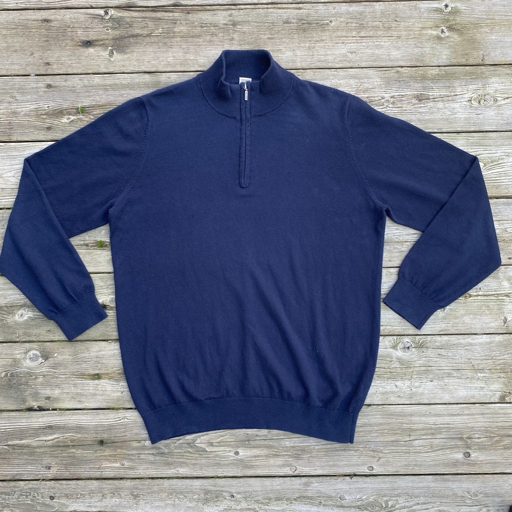 L.L. Bean Men's Quarter Zip Sweater Size L Tall Blue Cotton Cashmere Pullover