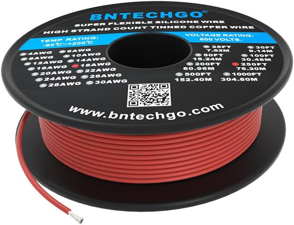 18 Gauge Silicone Wire Spool 250 Ft Red Flexible 18 AWG Stranded Tinned Copper W