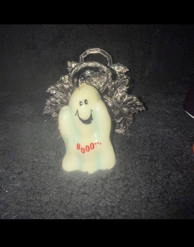 Vintage Cute Smile Ghost BOOo Unlit Halloween Candle Decor 3.5