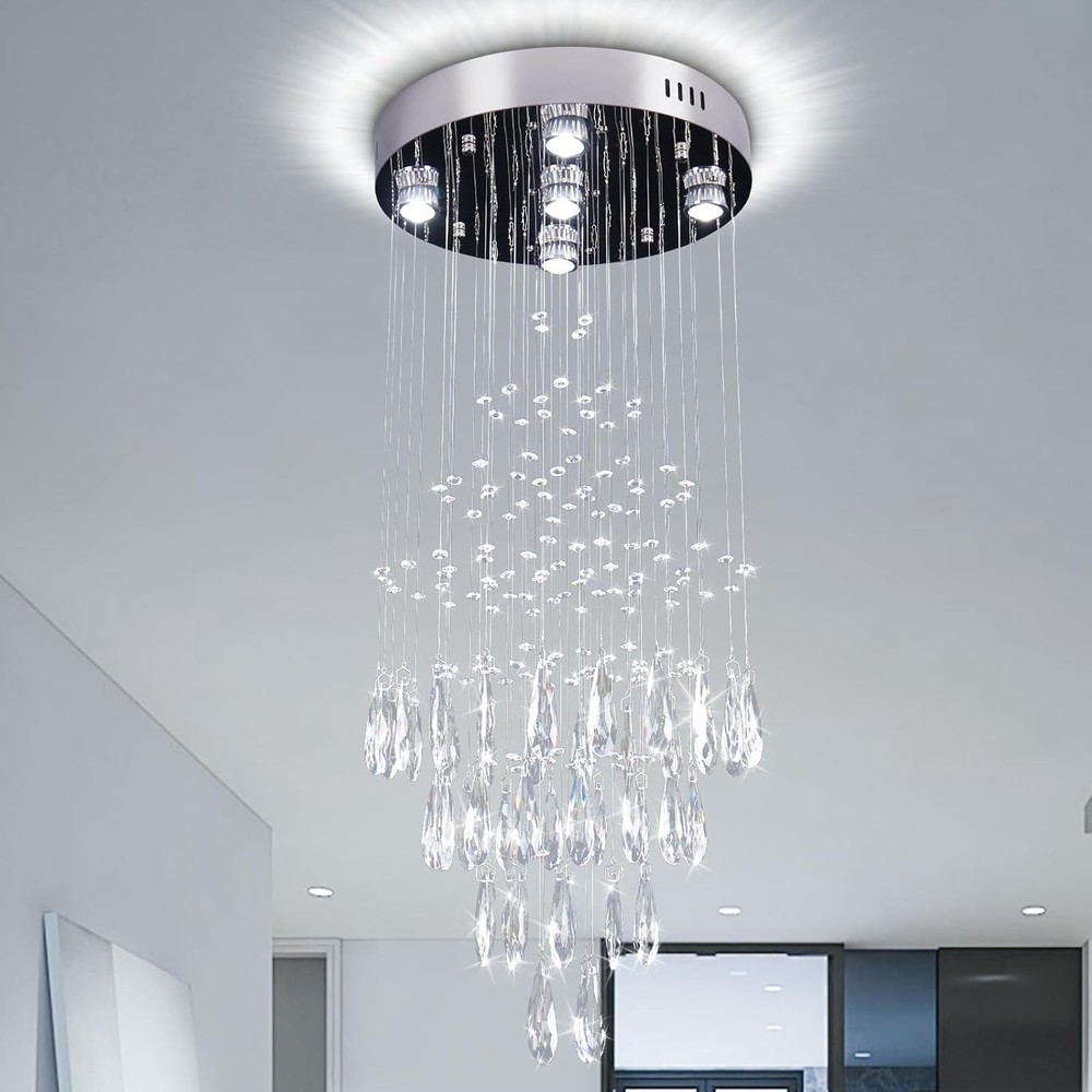 15.7 Inch Chrome Raindrop Chandelier 5-Light Flush Mount Ceiling Fixture MP083-400CM
