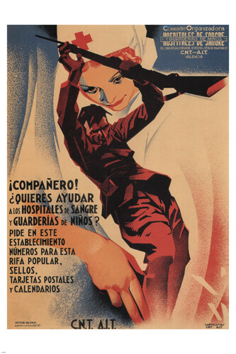 HELPING HOSPITALS w/ BLOOD vintage poster SPAIN 1936 20x30 WAR TIME unique!