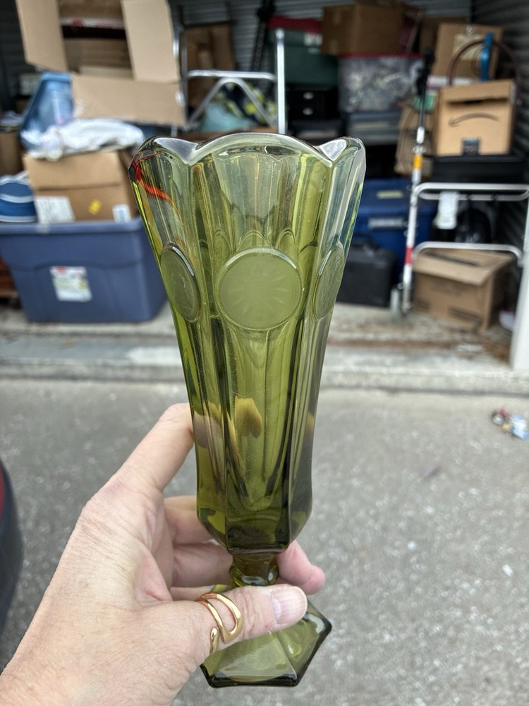 MCM Fostoria Olive Green Coin Glass 8