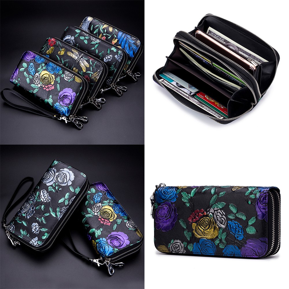 RFID Blocking Clutch Bag for Women Leather Zip Wallet Large-capacity Card Holder