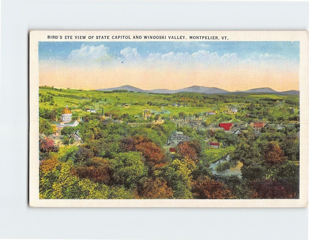 Postcard Aerial View of State Capitol and Winooski Valley Montpelier Vermont USA