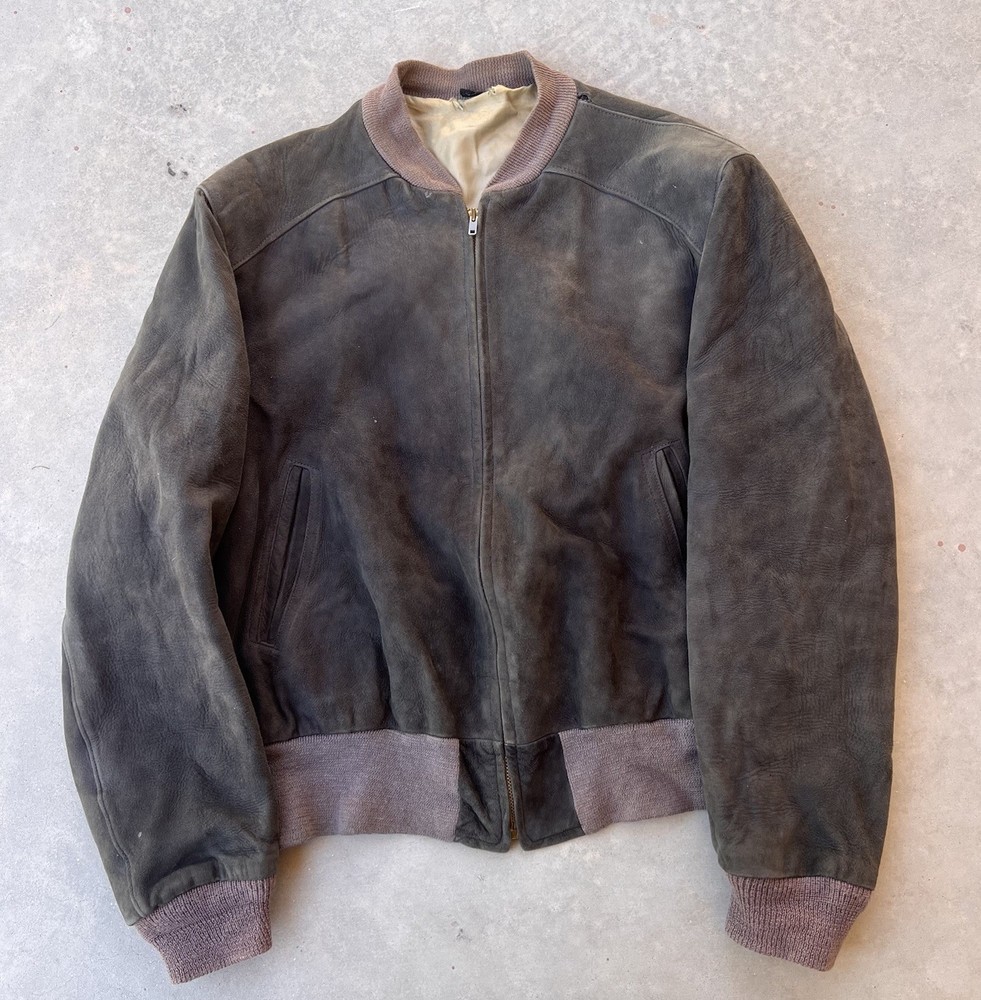 Vintage 50s Jacket Size 23x24 Dark Brown Suede Leather Bomber Rockabilly 1950s
