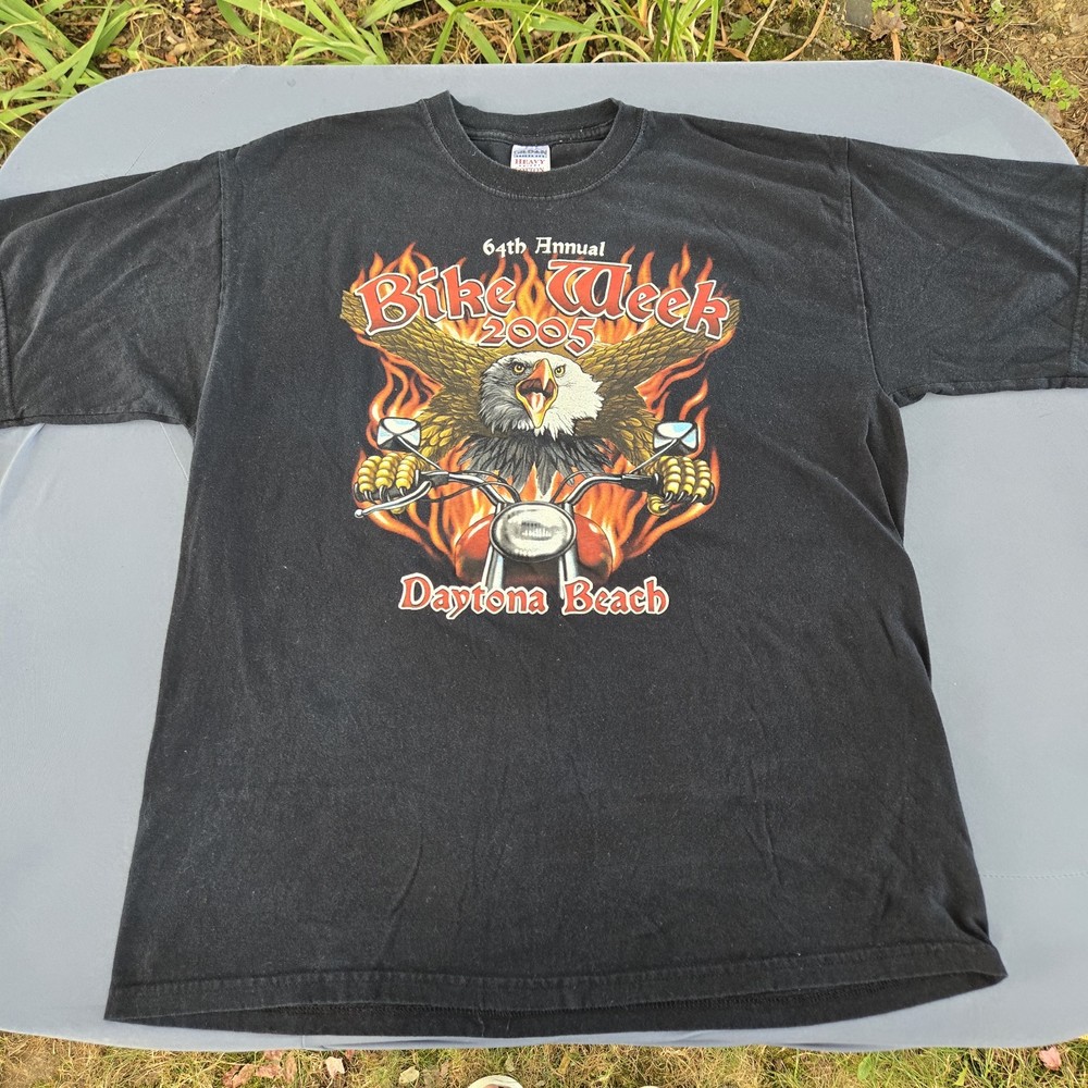 Vintage Y2K Daytona Beach Black T-Shirt 2005 Fire Motorcycle Biker Men's Size XL