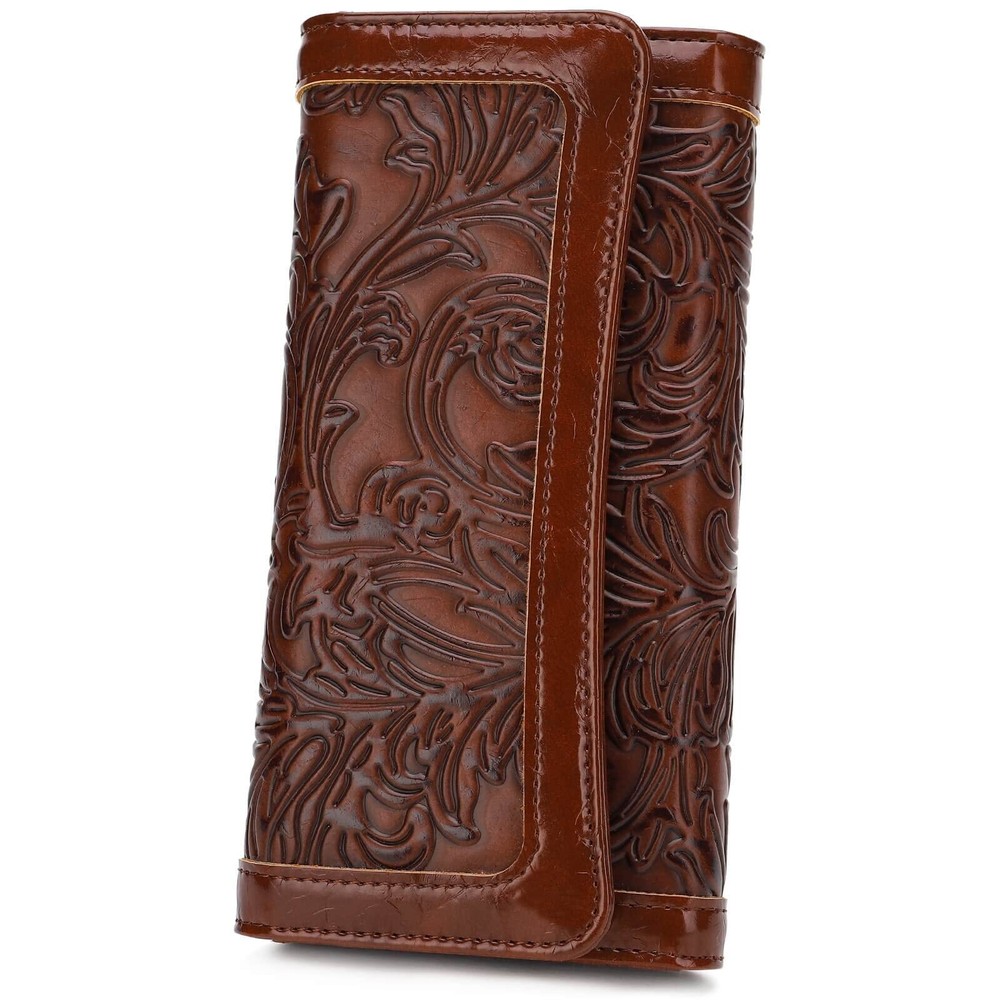 Women's RFID Blocking Leather Trifold Wallet Embossed Purse Clutch  