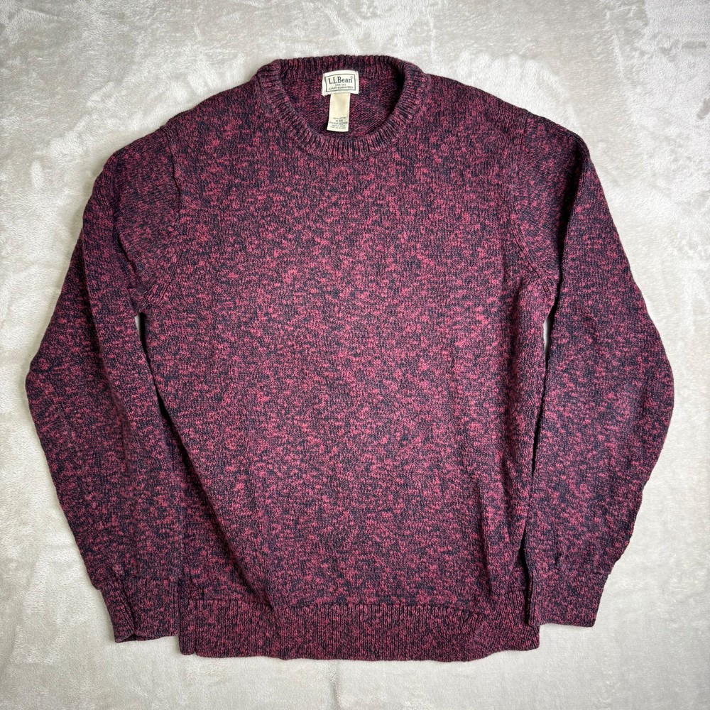 LL Bean Mens M Regular Knit Pullover Sweater Red Casual 100% Cotton Red Black