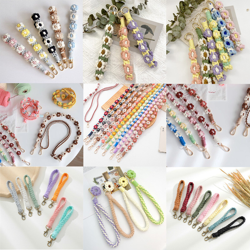 DIY Cotton Wrist Lanyard with Keychain - Nordic Style Mobile Phone Accessory