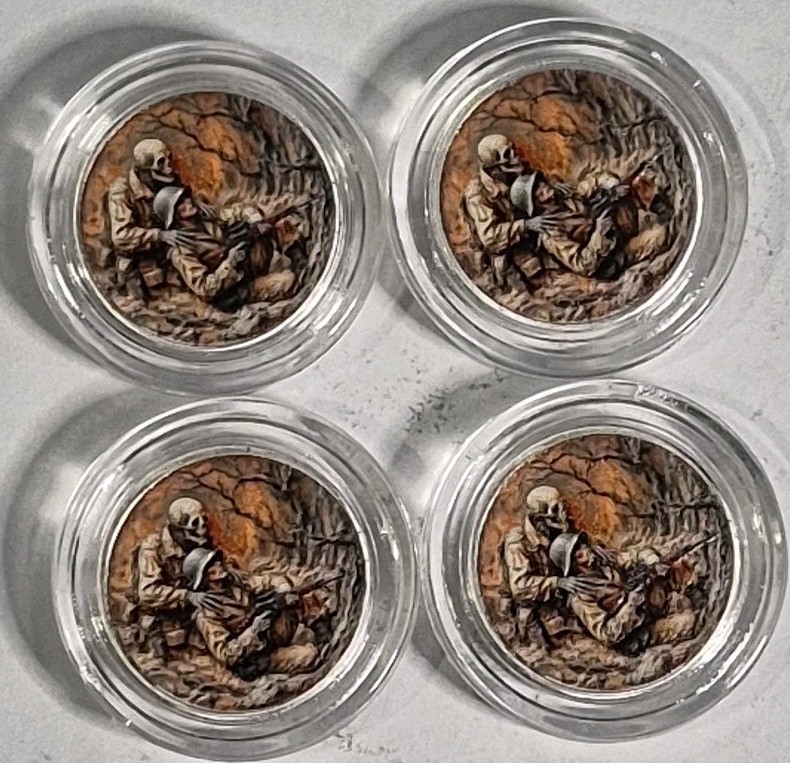 🔥 Lot of 4 Warmonger 1 Gram .999 Silver High Relief Colorized Rounds 💀