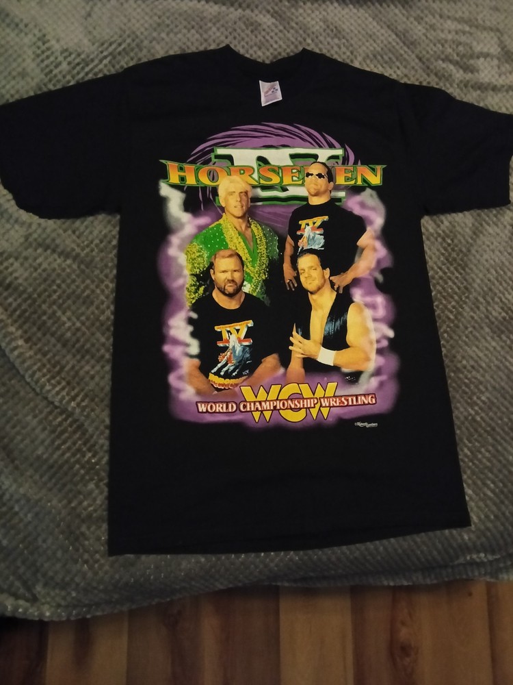 RARE Vintage 1996 WCW 4 Four Horsemen Shirt  M Ric Flair Chris Benoit Mongo 90s
