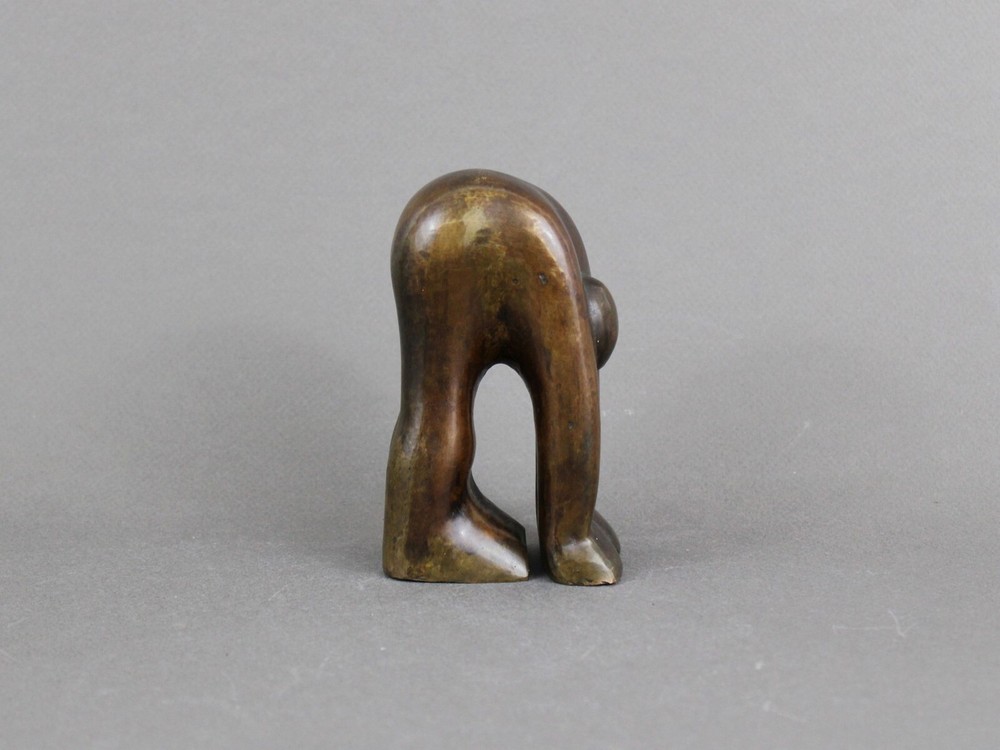 Vintage 1960s Abstract Bronze Leaning Forward Figure Sculpture-image