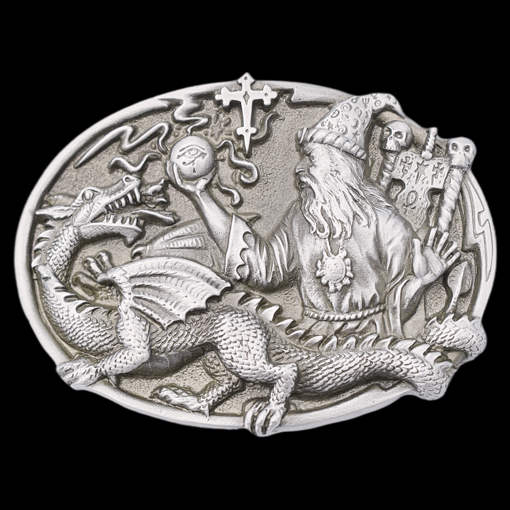 Wizard Dragon Orb Staff Fantasy Magic Scene Belt Buckle