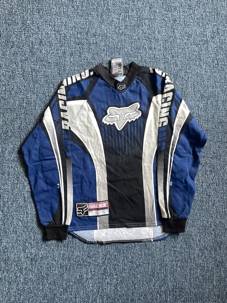 Vintage Fox Racing Motocross Technology Jersey Long Sleeve Shirt Size M Blue