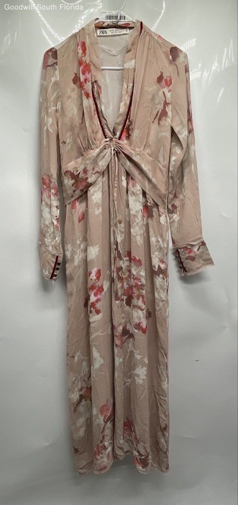Zara Womens Multicolor Printed Long Sleeve Limited Edition Maxi Dress Size S