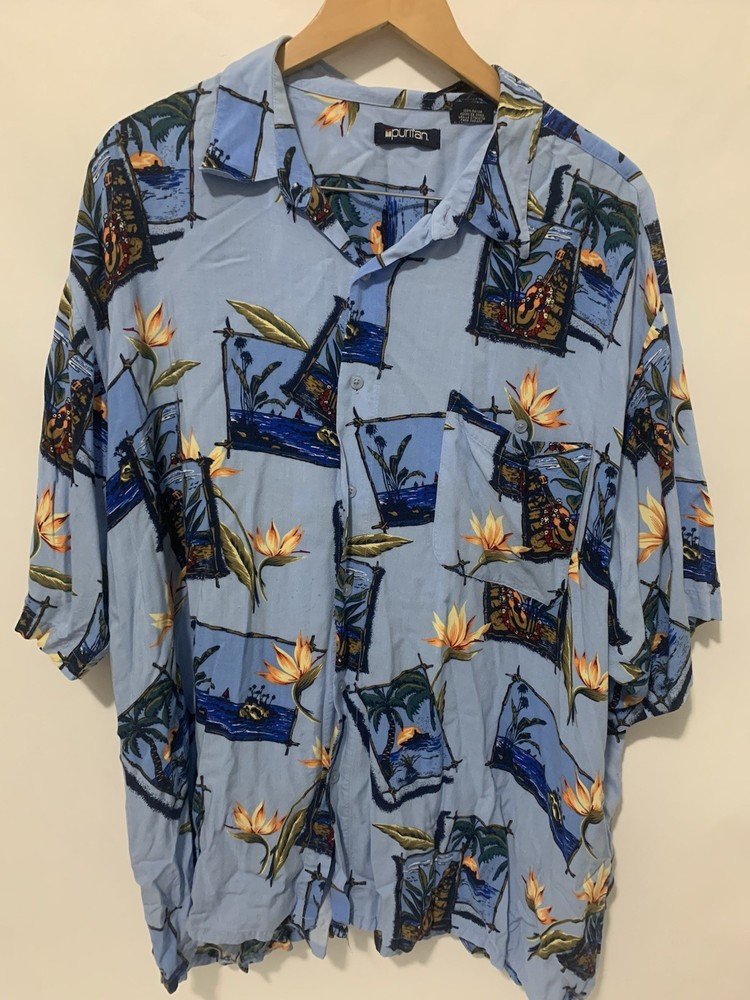Puritan Mens Black Hawaiian Short Sleeve Button Down Floral Shirt Rayon 3XL