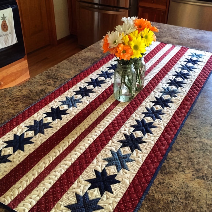 Patriotic Quilted Table Runner American Flag Stars and Stripes Table Decor USA