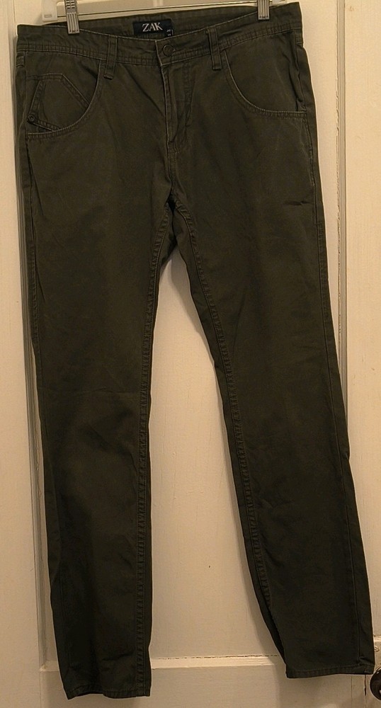 ZAK Olive Canvas Cotton Men's Casual Pants Size 32 Straight Leg Button Pockets