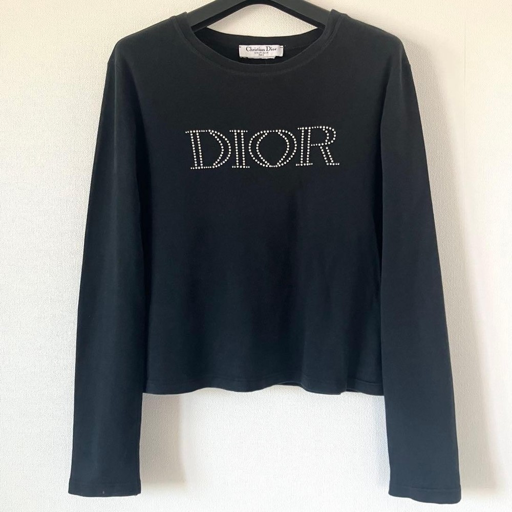 Christian Dior Galliano Era Rhinestone Logo Long Sleeve T-Shirt Archive M JPN