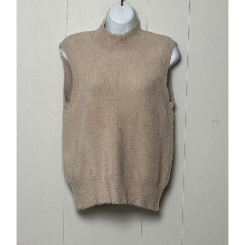 Bailey 44 Womens Tan Fuzzy Knit Mock Neck Sweater Vest Sleeveless Top Small