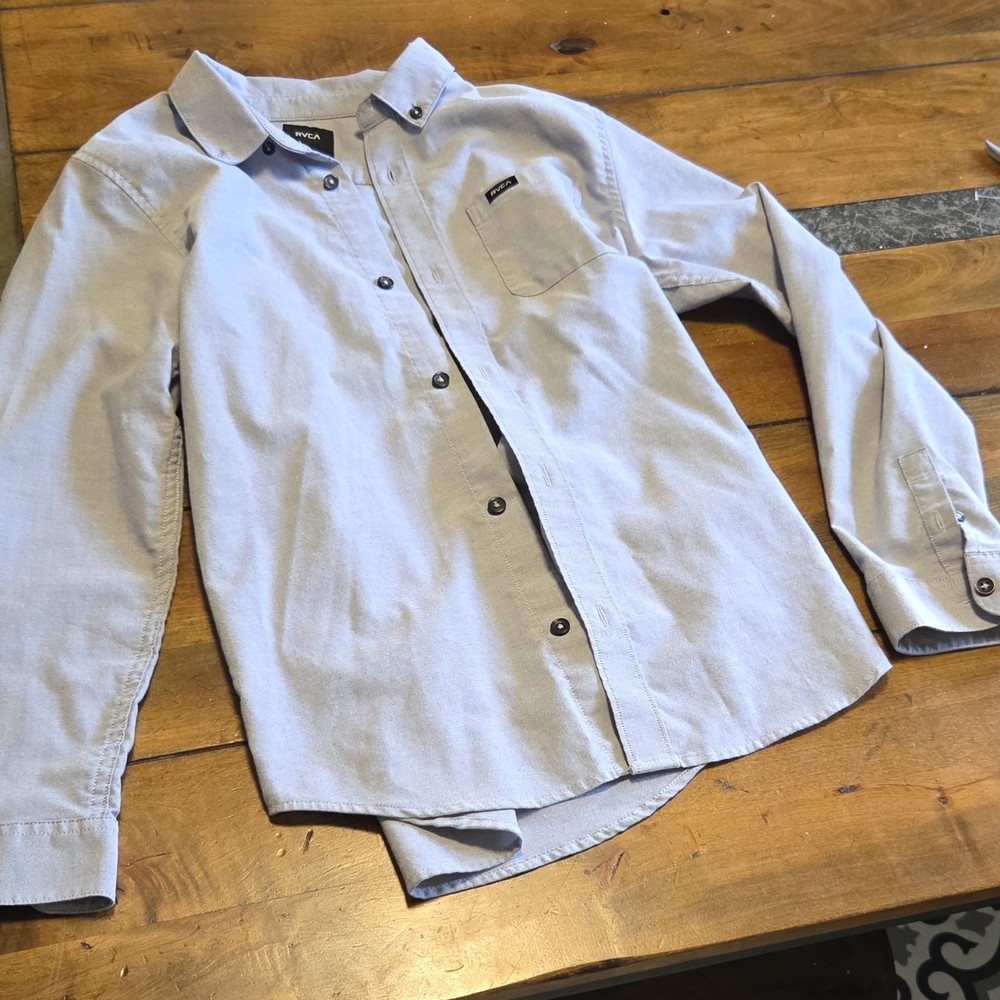 RVCA Boys Light Blue Long Sleeve Button Up Shirt Size Large L Oxford Dress