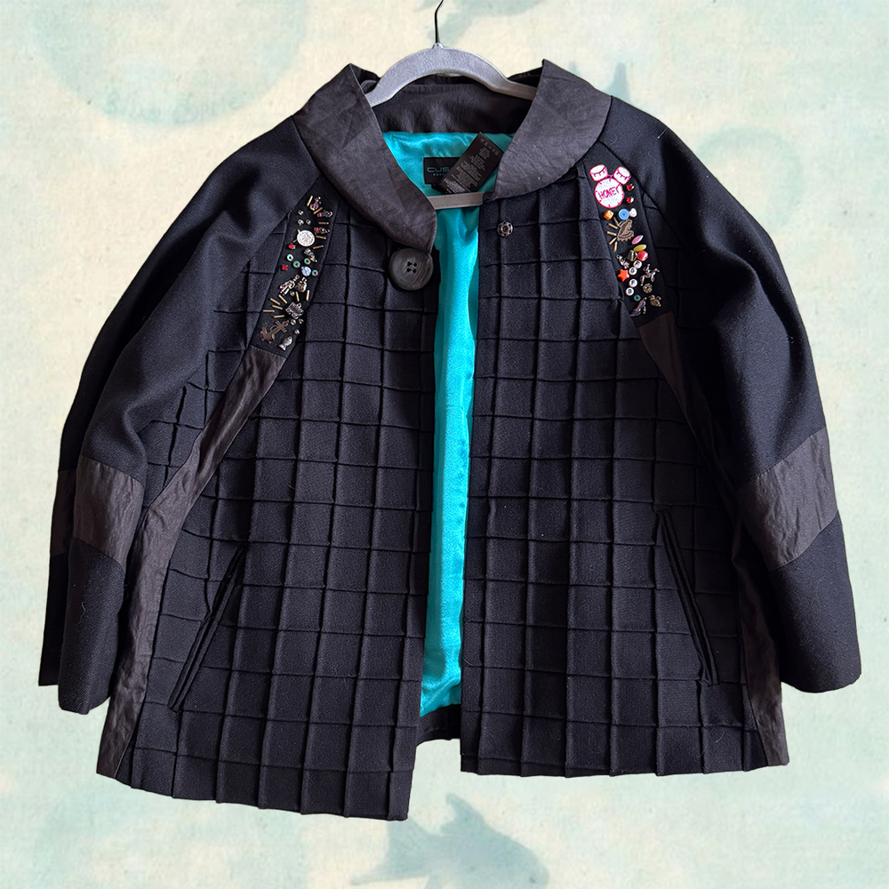 Custo Barcelona Embellished Grid Jacket Turquoise Lining (Size 38 / S-M)