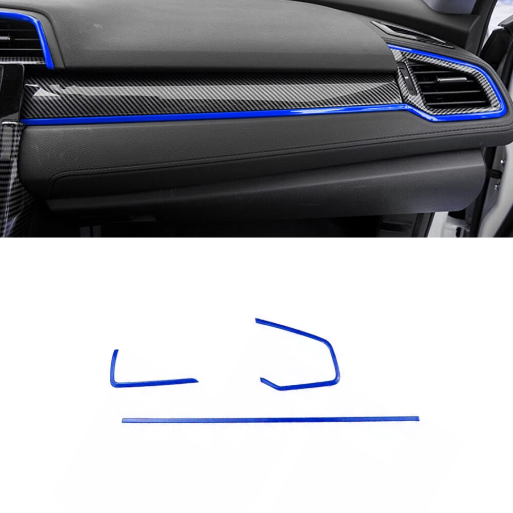 Console Side Outlet Vent Frame Cover 3PCS For Honda Civic 2016-2021 Bright Blue
