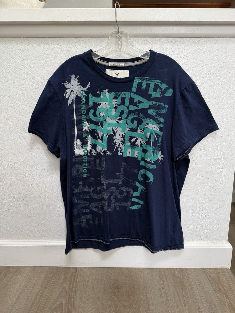 American Eagle Outfitters Shirt Blue Green EST 1977 Standard Tradition Mens L