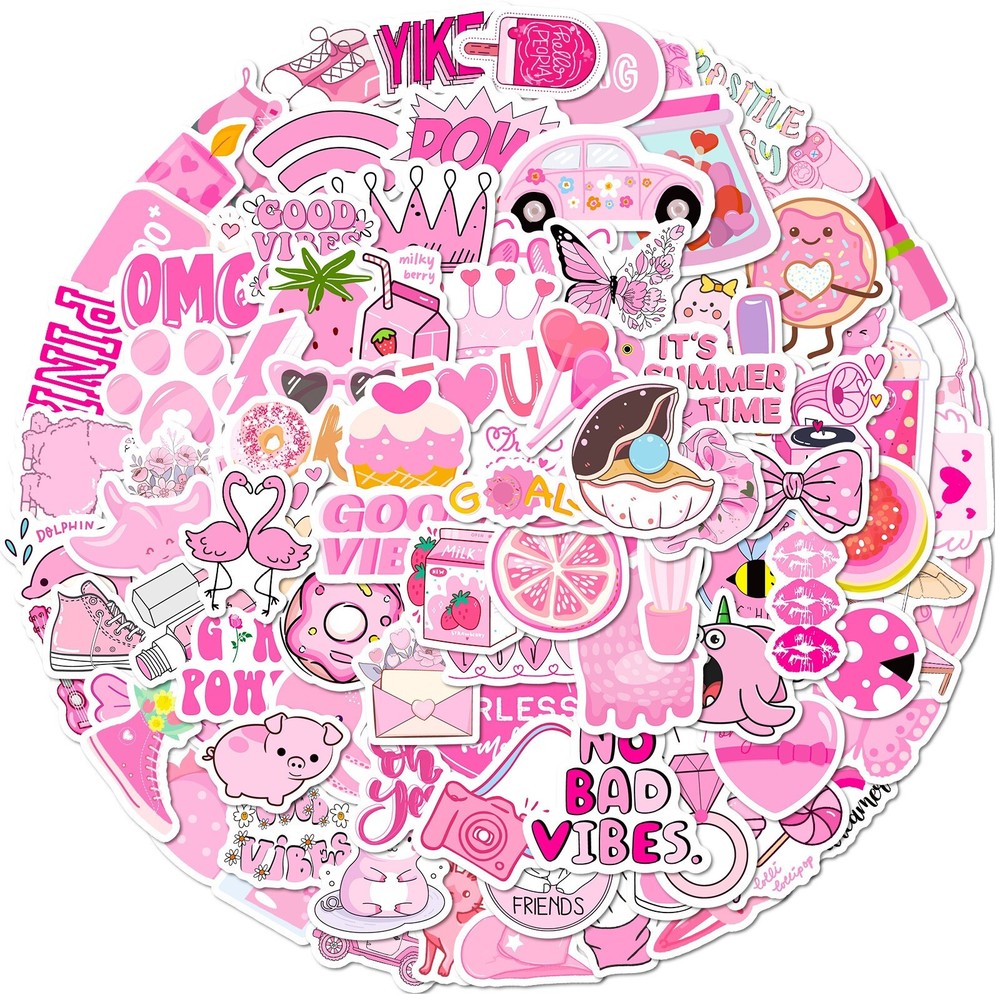 50pcs Sticker Craft DIY Decoration Scrapbook Card Skateboard- Pink Themed